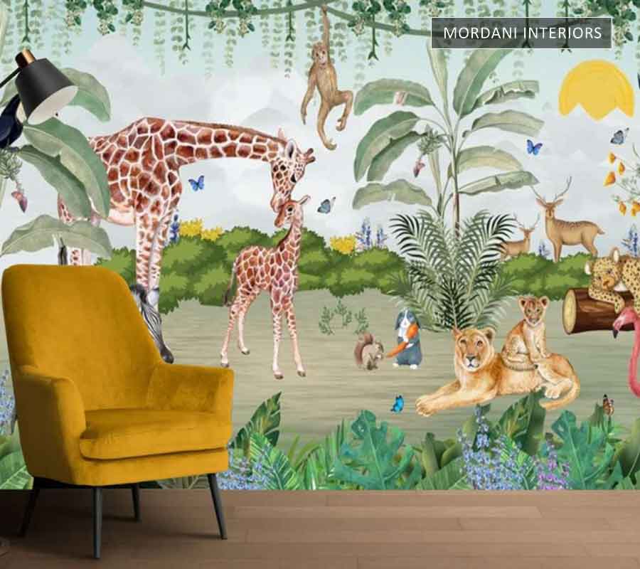CUTE GIRAFFA & TIGER TROPICAL WALL MURALS _ I